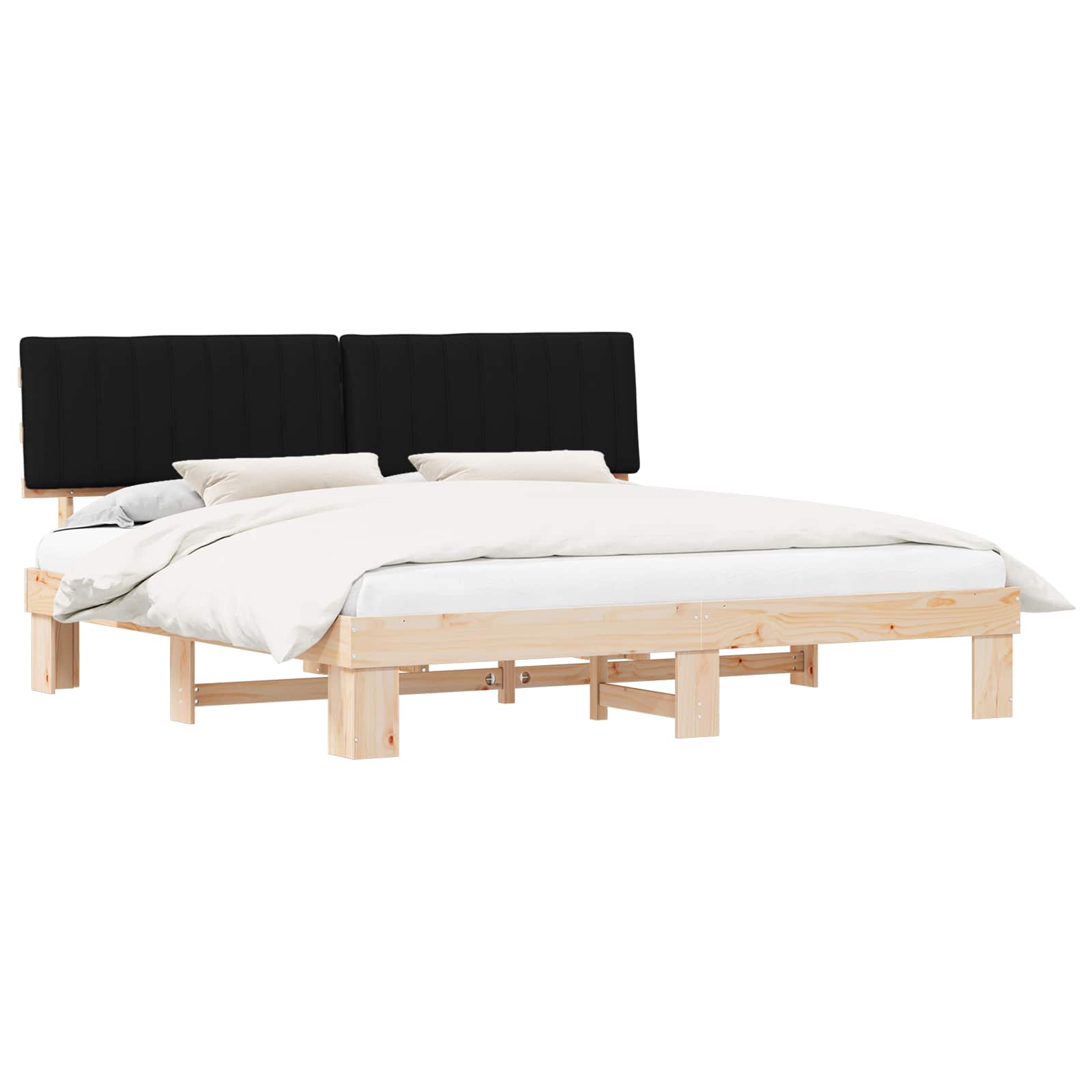 Letto con Testiera Rivestita Nero 200 x 200 cm Pino massello | homemem39