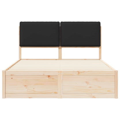 Letto con Testiera Rivestita Nero 140 x 190 cm Pino massello