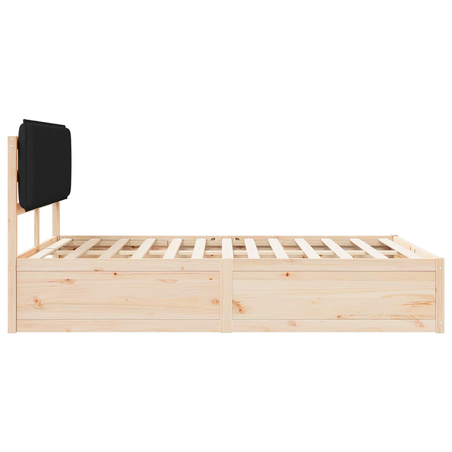 Letto con Testiera Rivestita Nero 140 x 190 cm Pino massello