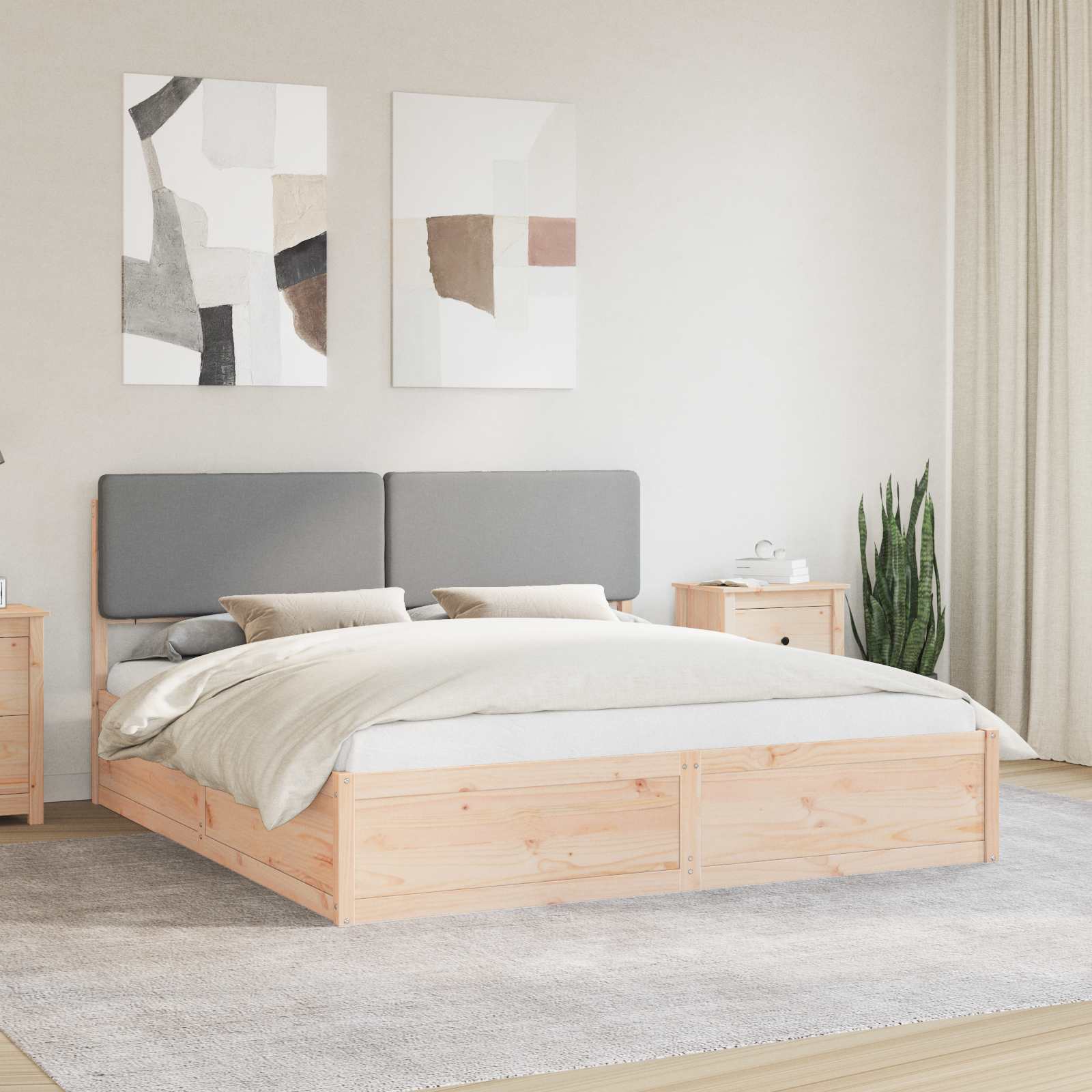 Letto con Testiera Rivestita Grigio chiaro 200 x 200 cm | homemem39