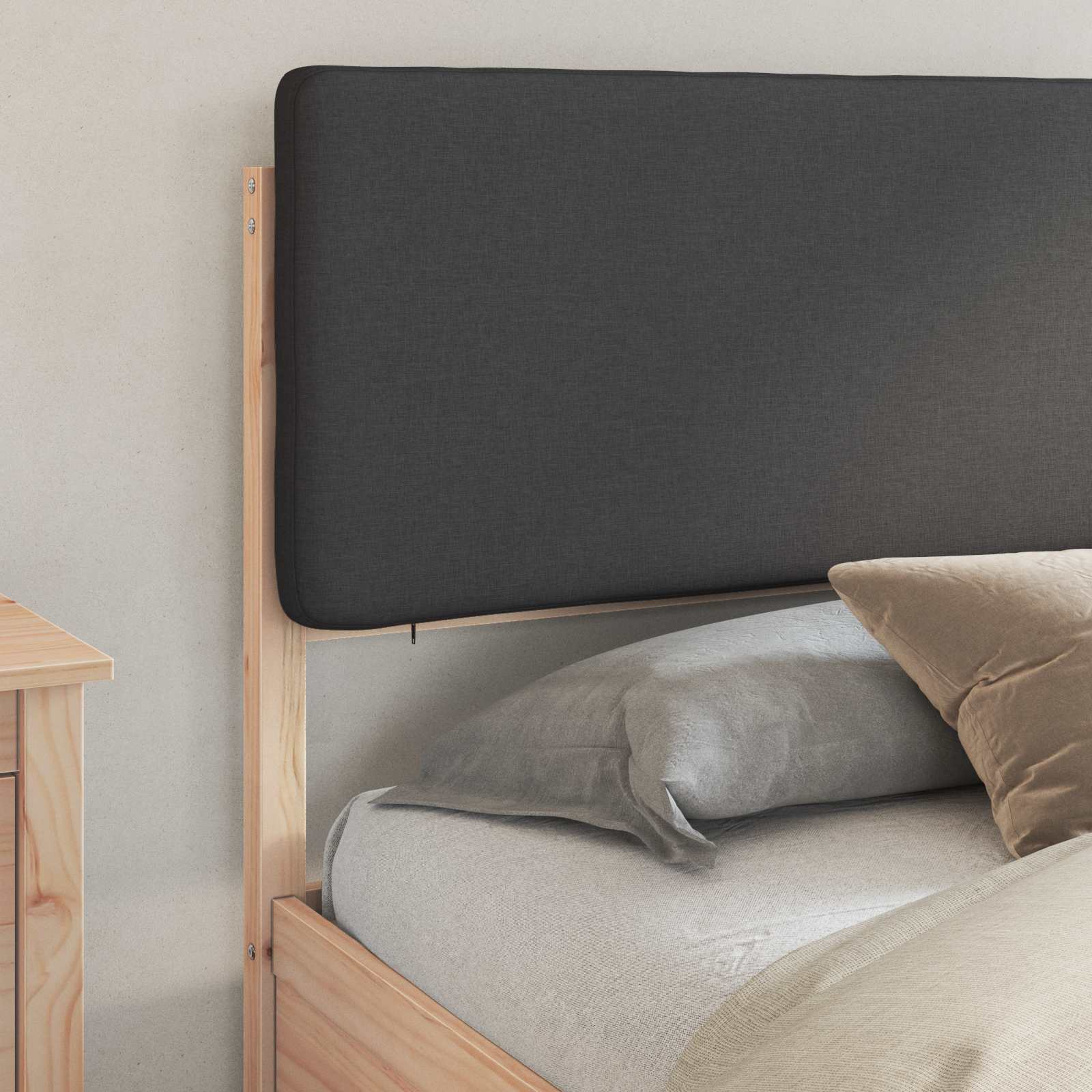 Letto con Testiera Rivestita Grigio scuro 200 x 200 cm | homemem39