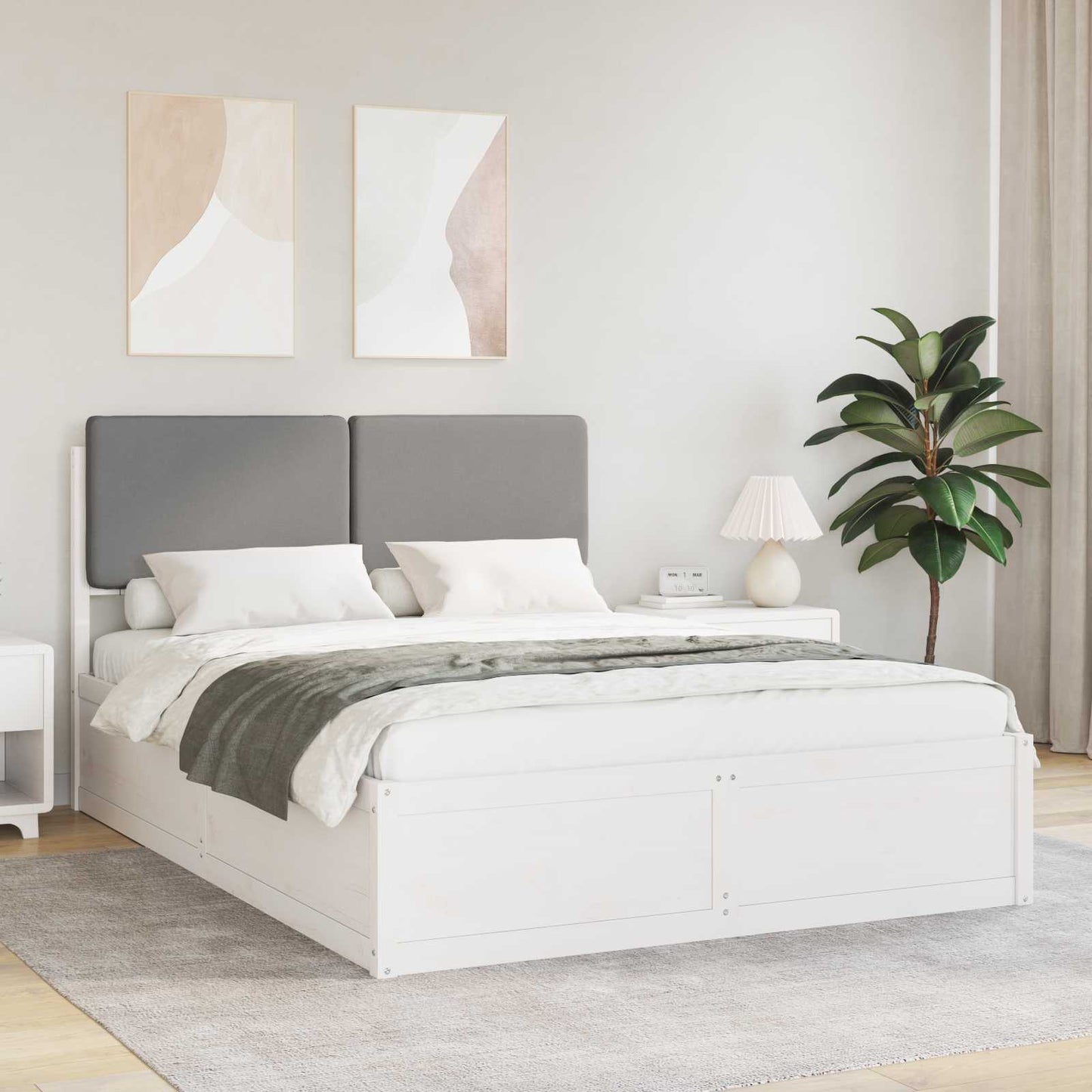Letto con Testiera Rivestita Grigio chiaro 150 x 200 cm