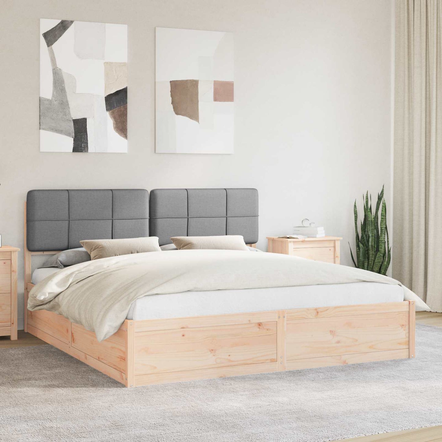 Letto con Testiera Rivestita Grigio chiaro 200 x 200 cm