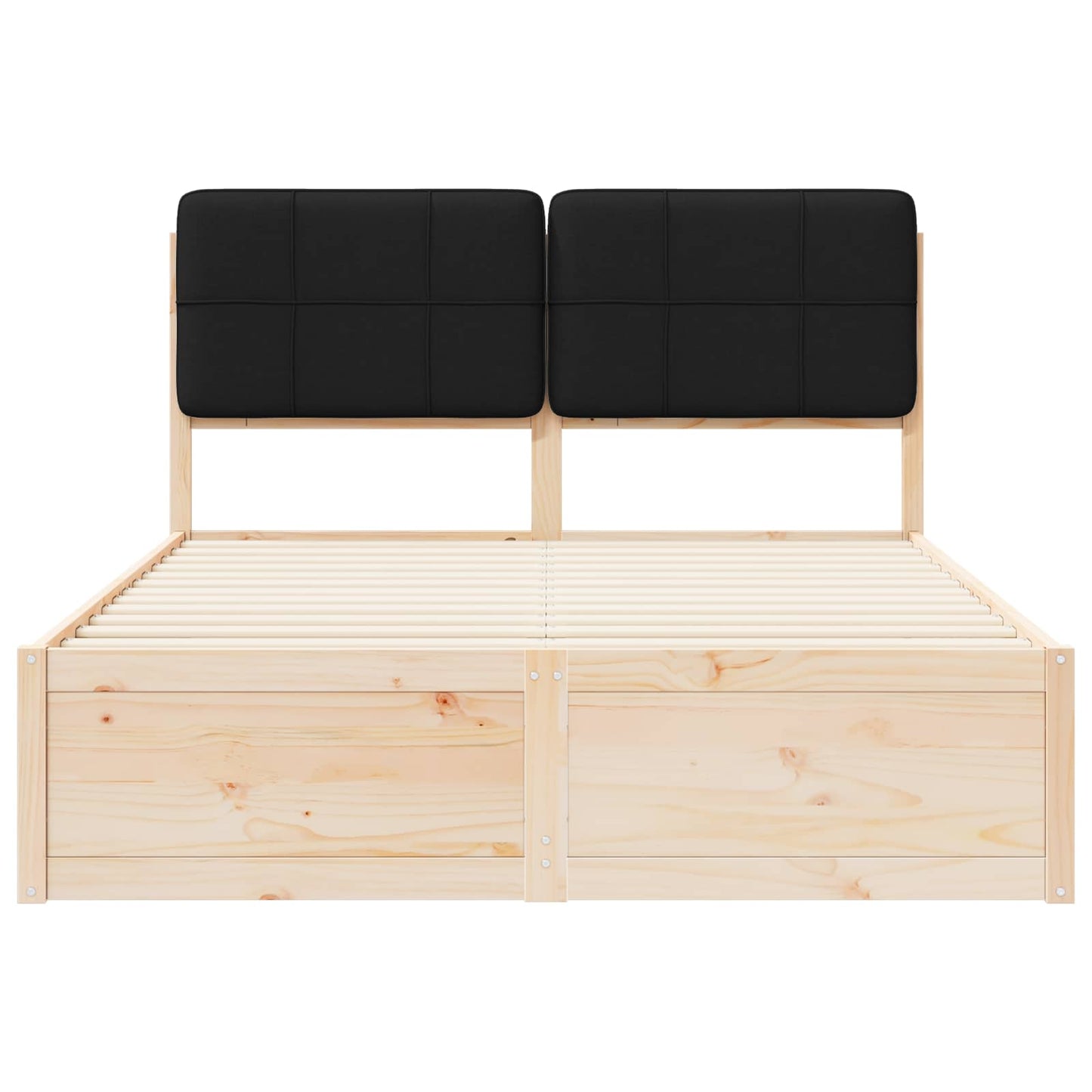 Letto con Testiera Rivestita Nero 150 x 200 cm Pino massello