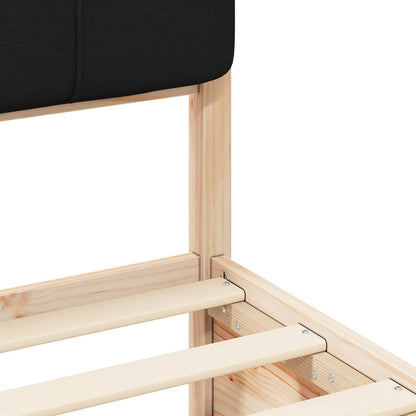 Letto con Testiera Rivestita Nero 135 x 190 cm Pino massello