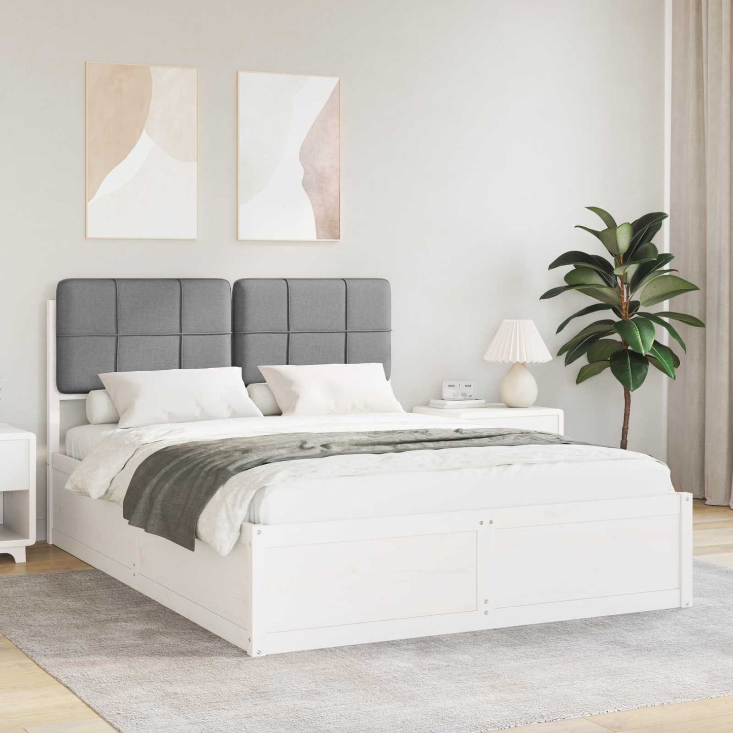 Letto con Testiera Rivestita Grigio chiaro 135 x 190 cm