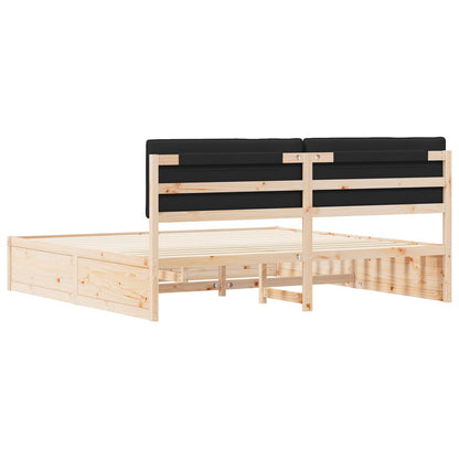 Letto con Testiera Rivestita Nero 200 x 200 cm Pino massello