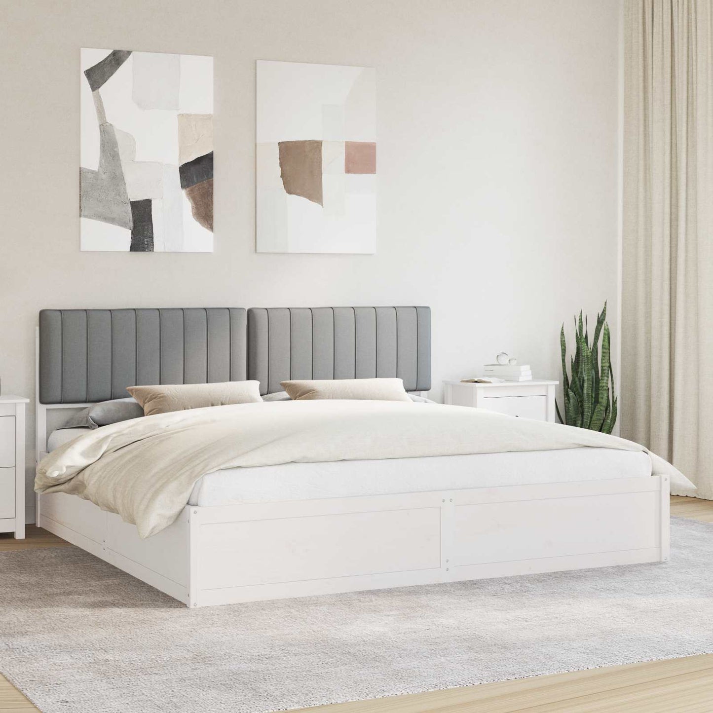Letto con Testiera Rivestita Grigio chiaro 200 x 200 cm