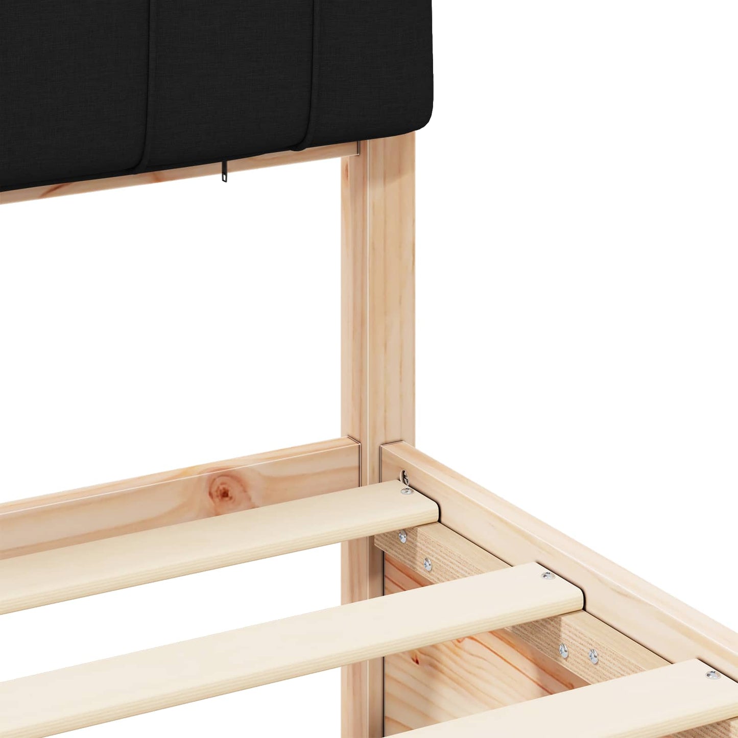 Letto con Testiera Rivestita Nero 160 x 200 cm Pino massello