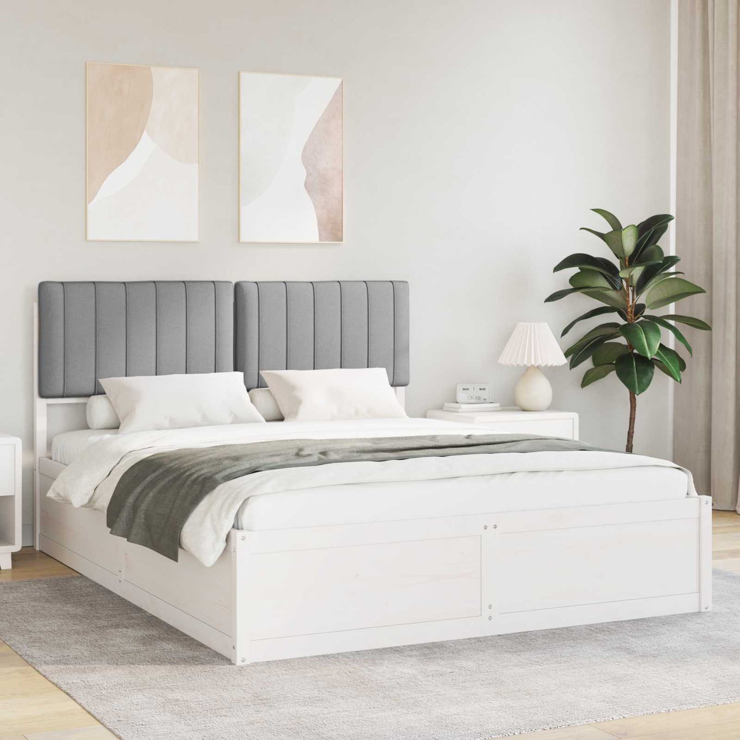Letto con Testiera Rivestita Grigio chiaro 150 x 200 cm