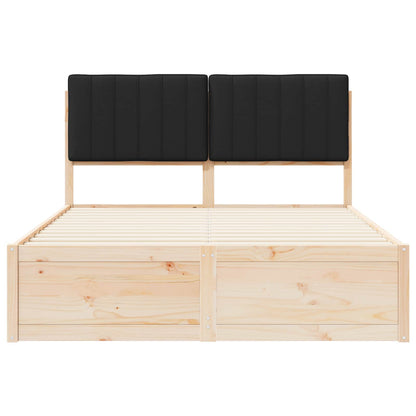 Letto con Testiera Rivestita Nero 140 x 200 cm Pino massello