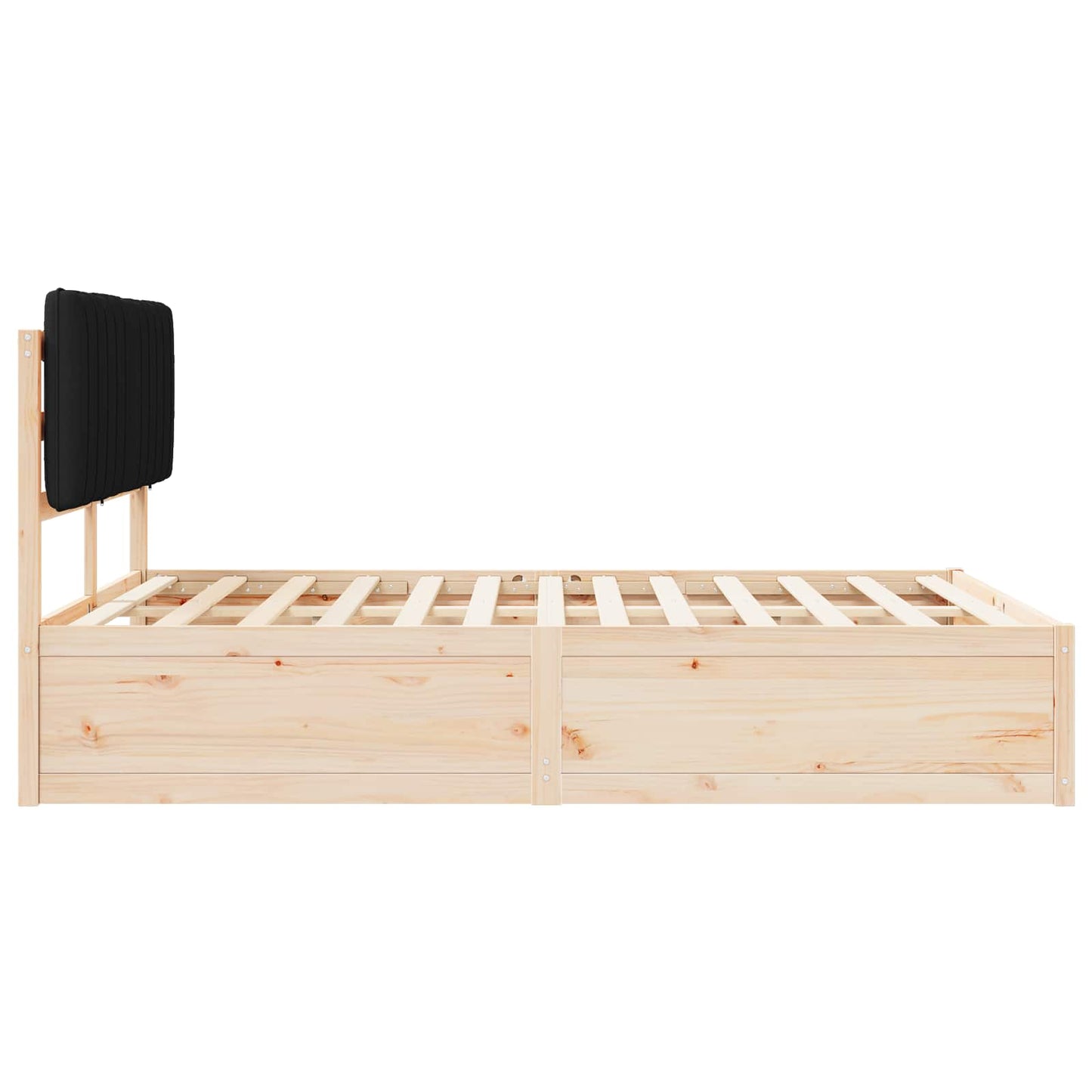 Letto con Testiera Rivestita Nero 140 x 200 cm Pino massello