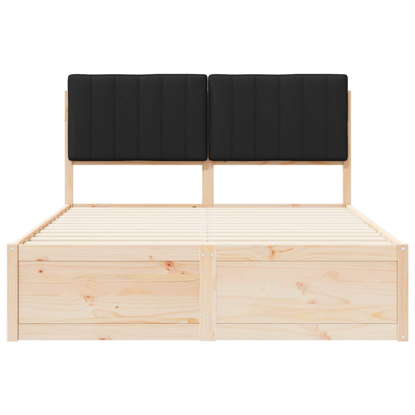 Letto con Testiera Rivestita Nero 135 x 190 cm Pino massello