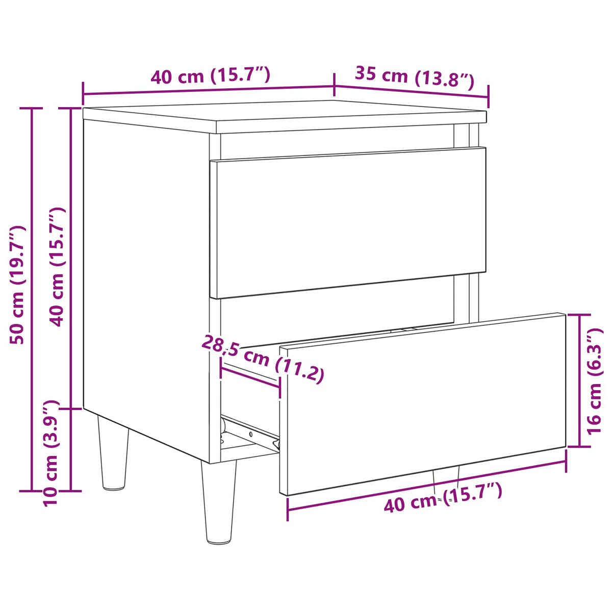 Armadietto per letto Rovere artigianale 40 x 35 x 50 cm | homemem39