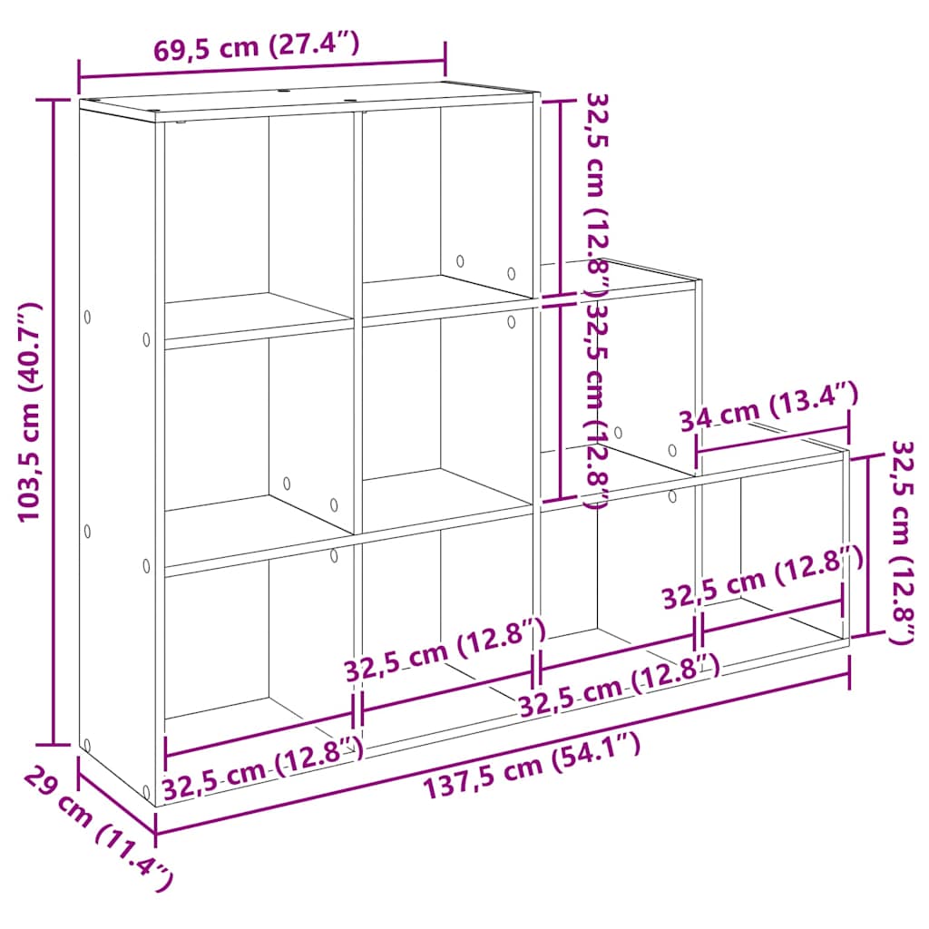 Libreria divisoria Rovere Nero 137,5 x 29 x 103,5 cm