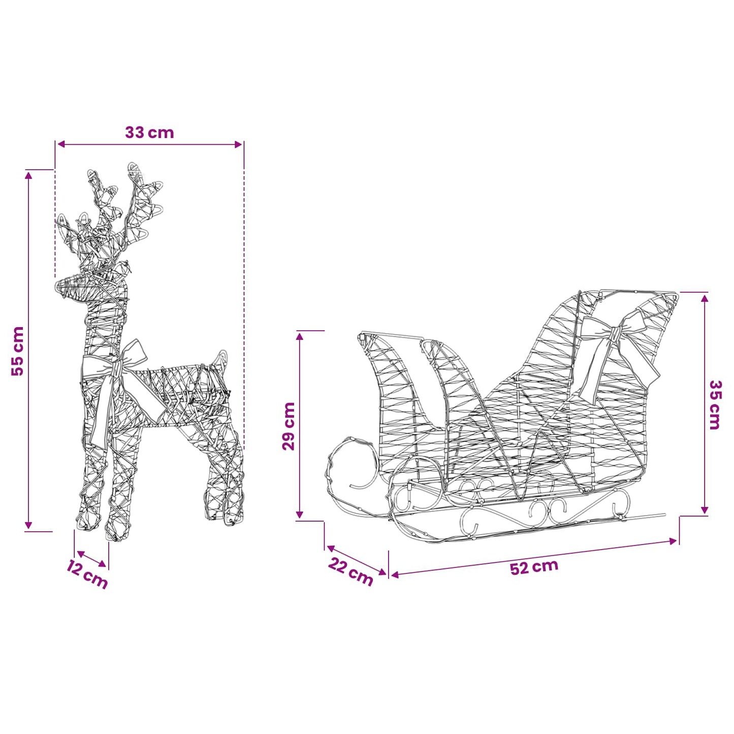 Slitta trainata da renna Bianco caldo 30 x 12 x 54,5 cm PET | homemem39