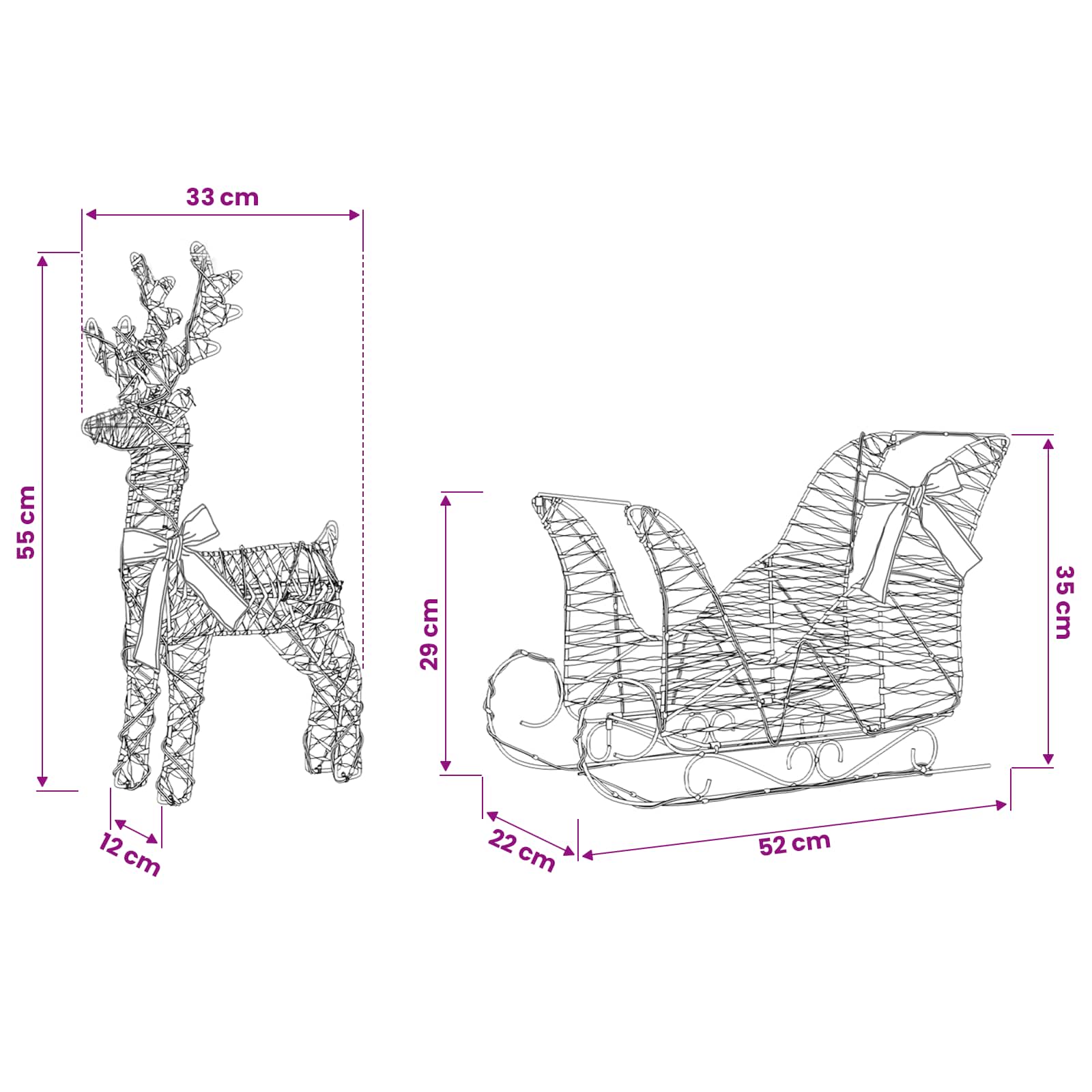 Slitta trainata da renna Bianco caldo 30 x 12 x 54,5 cm PET | homemem39