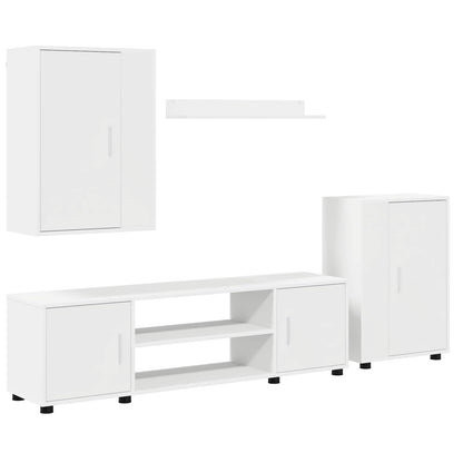 Set mobile TV Montaggio a parete 4 pcs Bianco Legno multistrato