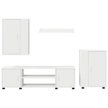 Set mobile TV Montaggio a parete 4 pcs Bianco Legno multistrato