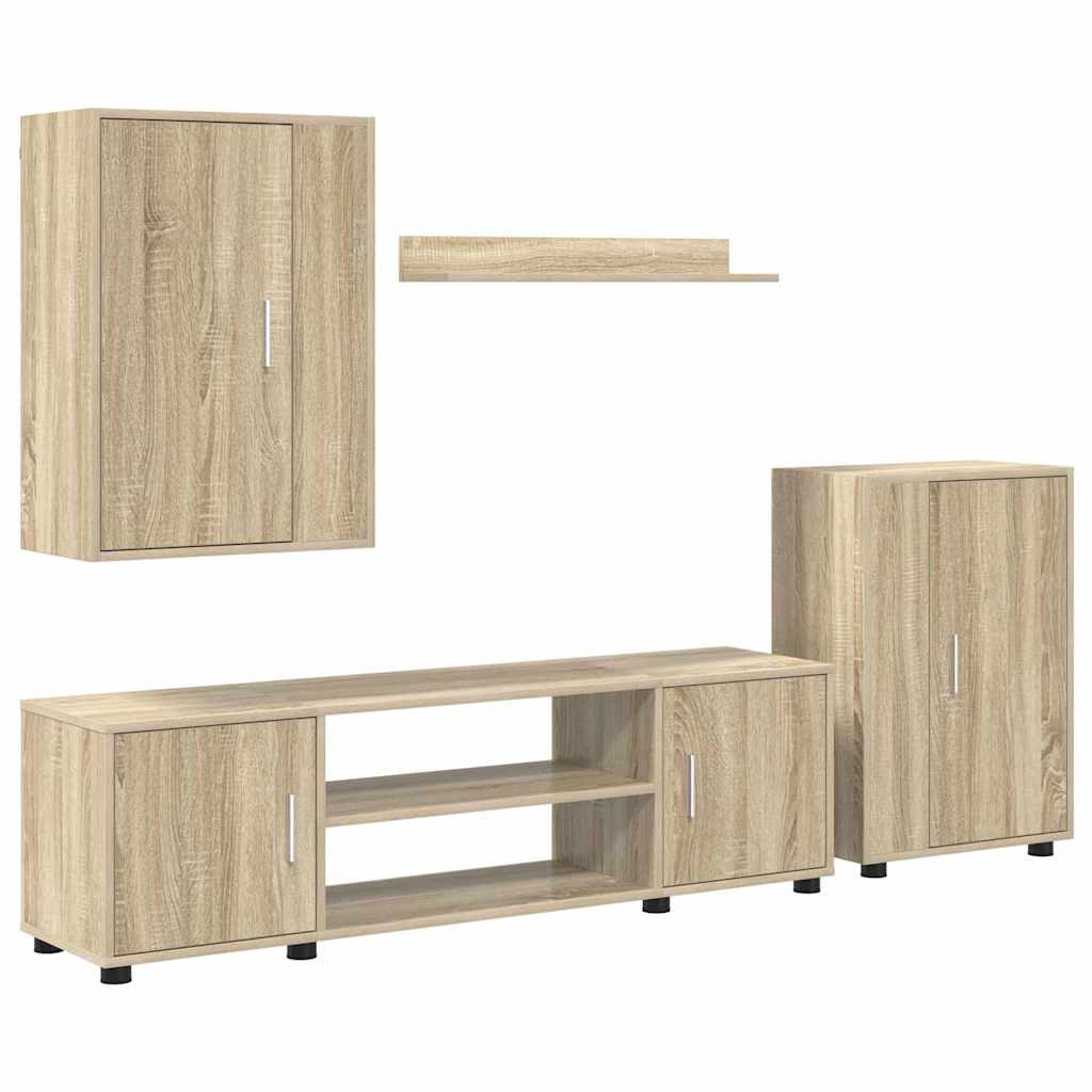 Set di mobile TV da 4 pezzi rovere sonoma Legno multistrato