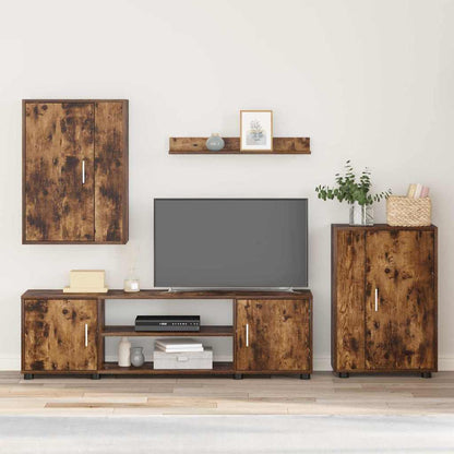 Set di mobile TV da 4 pezzi Rovere affumicato Legno multistrato