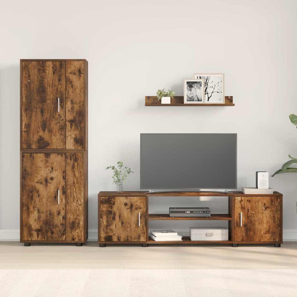 Set di mobile TV da 4 pezzi Rovere affumicato Legno multistrato