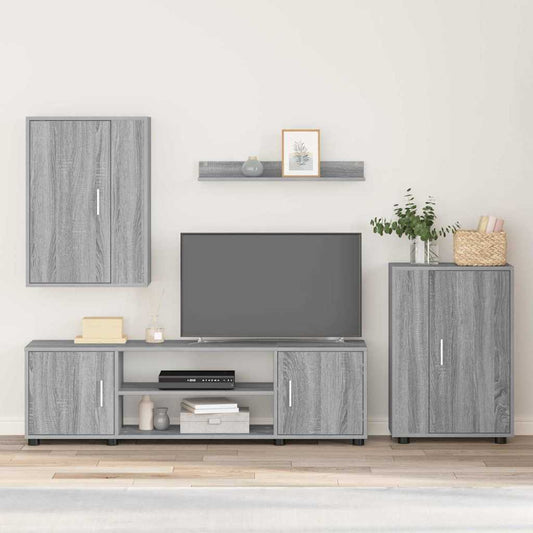 Set di mobile TV da 4 pezzi Grigio sonoma Legno multistrato