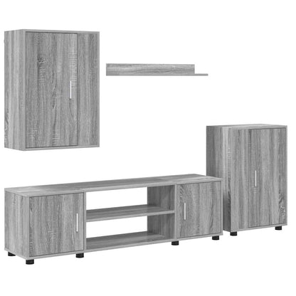 Set di mobile TV da 4 pezzi Grigio sonoma Legno multistrato