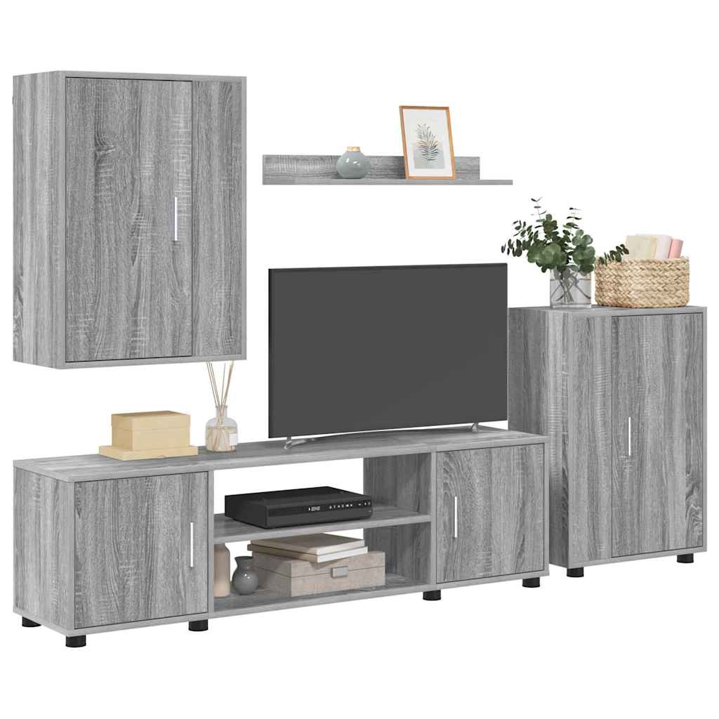 Set di mobile TV da 4 pezzi Grigio sonoma Legno multistrato