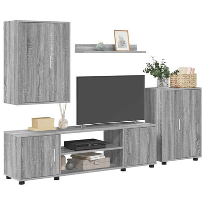 Set di mobile TV da 4 pezzi Grigio sonoma Legno multistrato