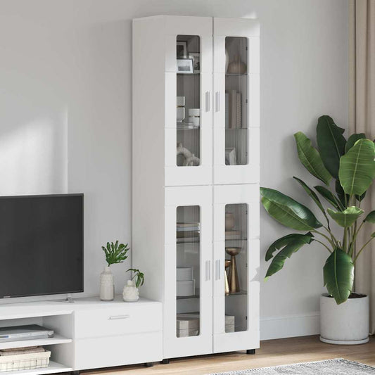 Credenza Bianco Lucido 60 x 35 x 182 cm Legno multistrato