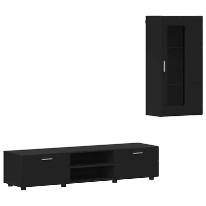 Set mobile TV con cassetto con porta Nero Legno multistrato