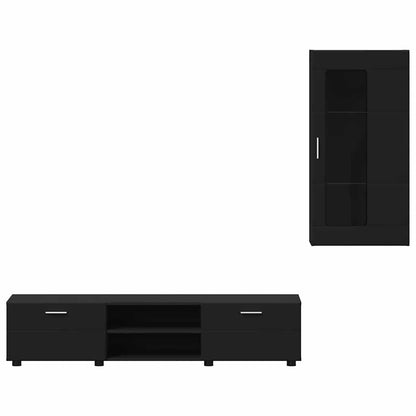 Set mobile TV con cassetto con porta Nero Legno multistrato