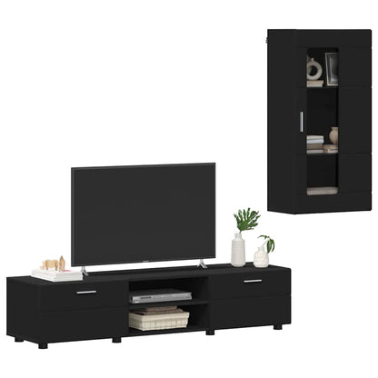 Set mobile TV con cassetto con porta Nero Legno multistrato