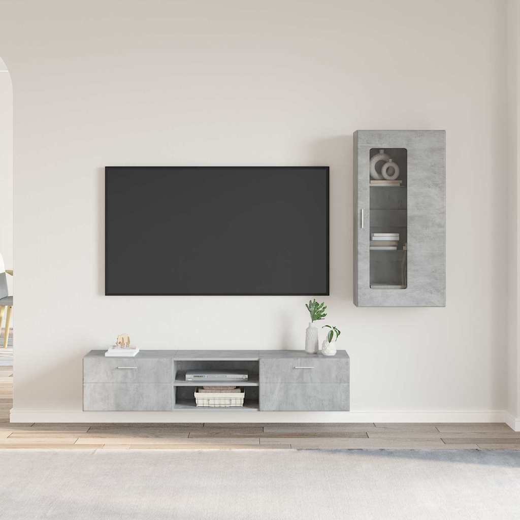 Set mobile TV con cassetto Grigio cemento Legno multistrato