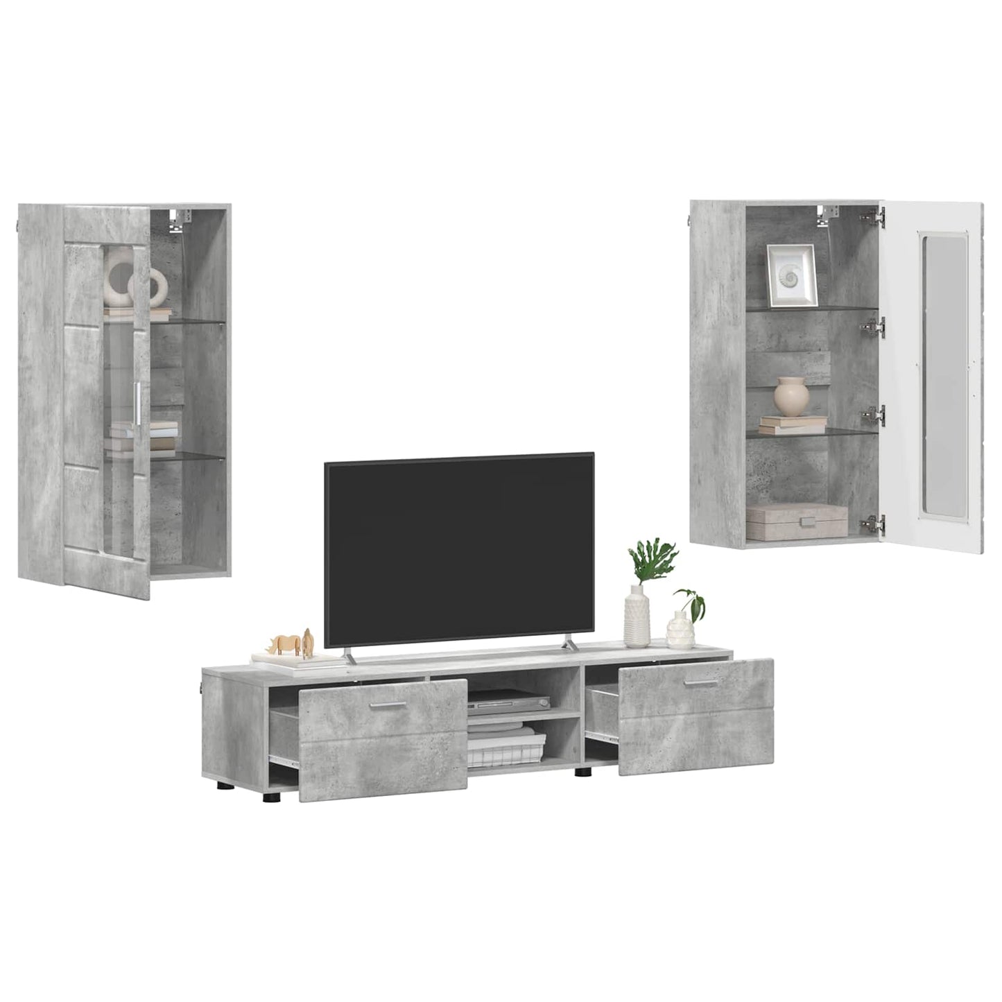 Set mobile TV FLORIN 3 pcs Grigio cemento Legno multistrato