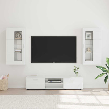 Set mobile TV FLORIN 3 pcs Bianco Lucido Legno multistrato | homemem39