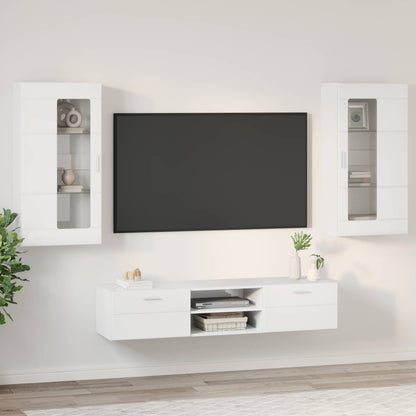 Set mobile TV FLORIN 3 pcs Bianco Lucido Legno multistrato | homemem39