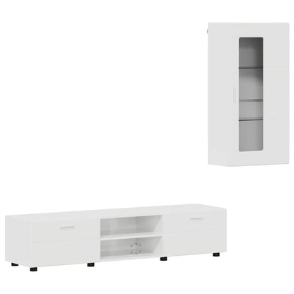 Set mobile TV con cassetto Bianco Lucido Legno multistrato