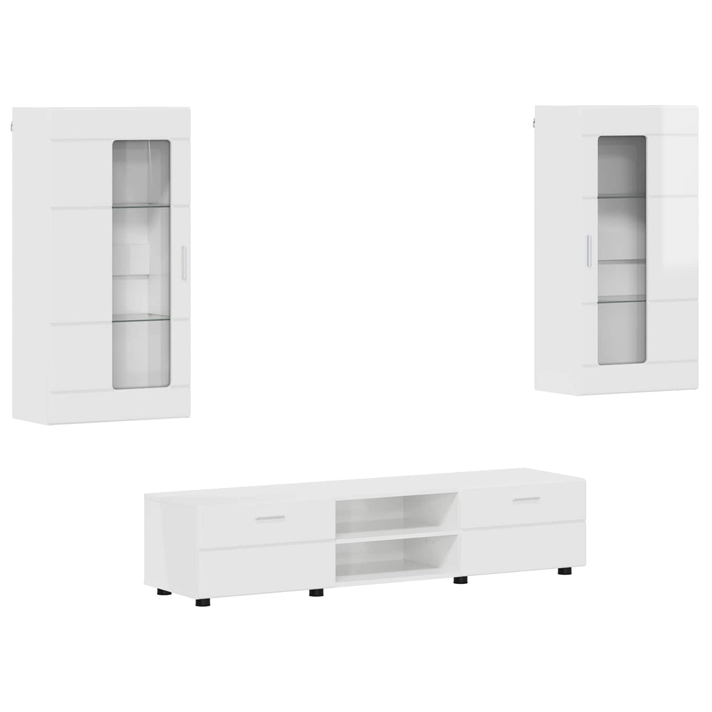 Set mobile TV FLORIN 3 pcs Bianco Lucido Legno multistrato | homemem39