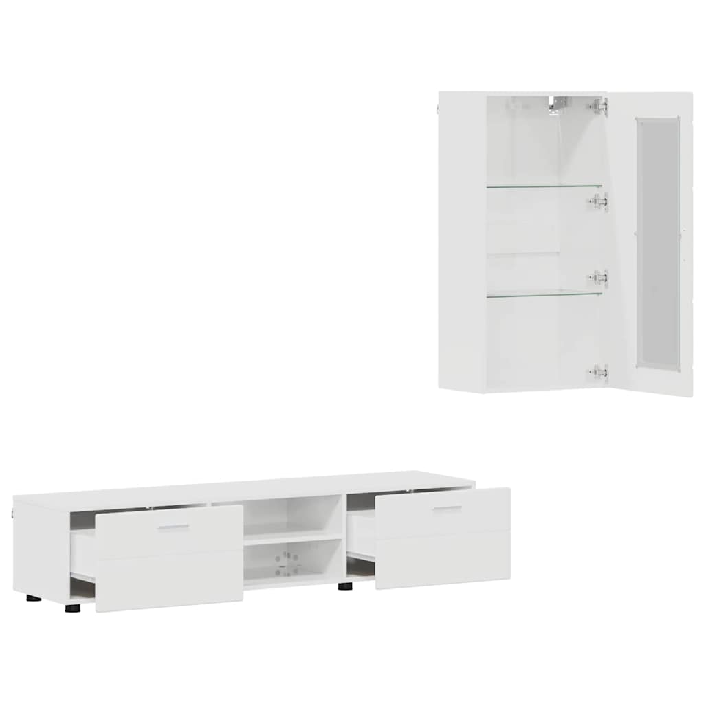 Set mobile TV con cassetto Bianco Lucido Legno multistrato