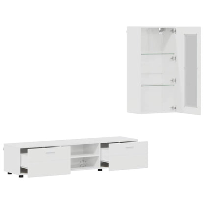 Set mobile TV con cassetto Bianco Lucido Legno multistrato