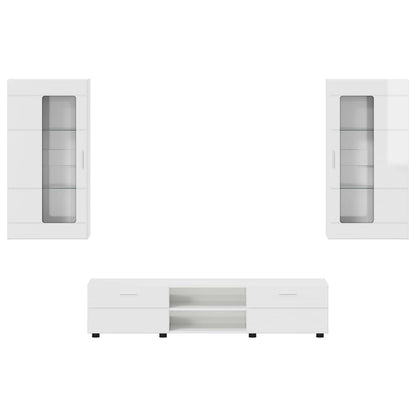 Set mobile TV FLORIN 3 pcs Bianco Lucido Legno multistrato | homemem39