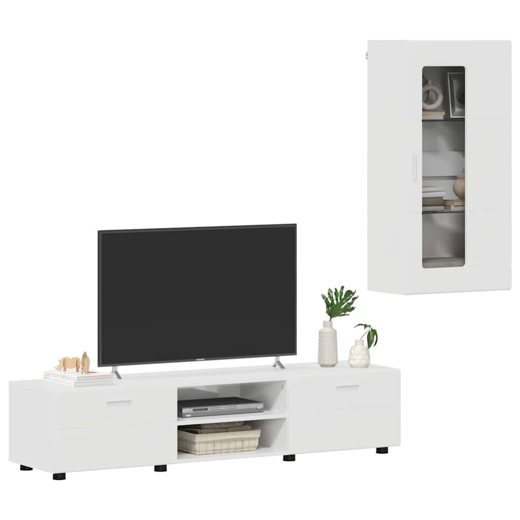 Set mobile TV con cassetto Bianco Lucido Legno multistrato