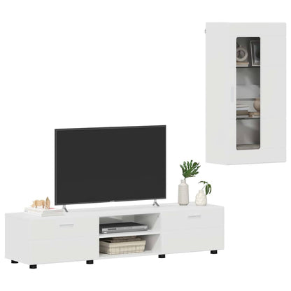 Set mobile TV con cassetto Bianco Lucido Legno multistrato