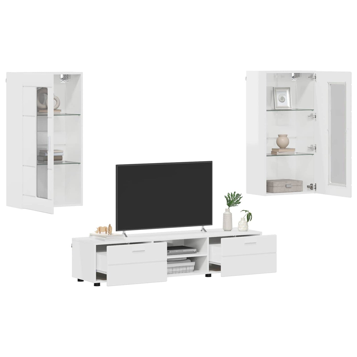 Set mobile TV FLORIN 3 pcs Bianco Lucido Legno multistrato | homemem39