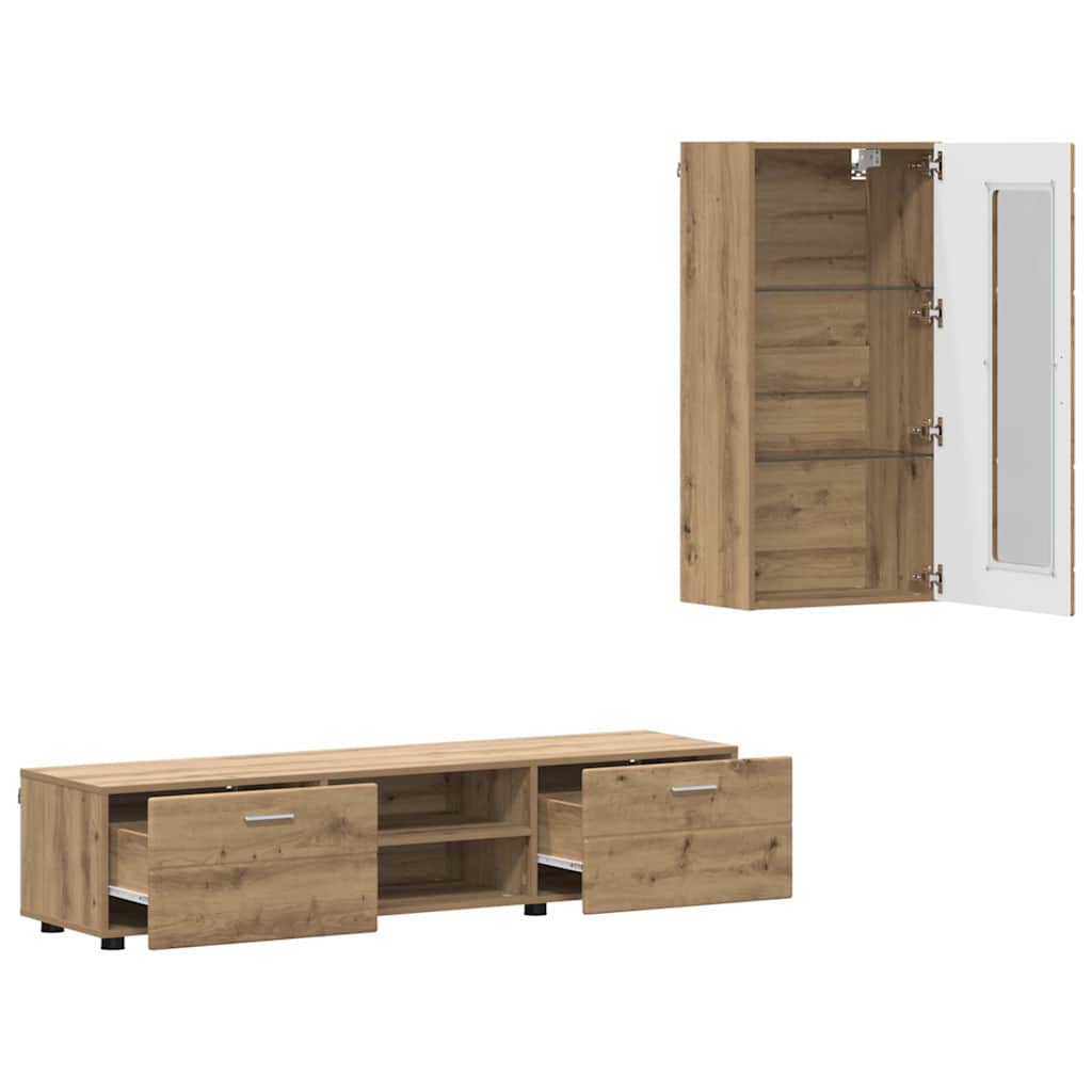 Set mobile TV con cassetto Rovere artigianale Legno multistrato