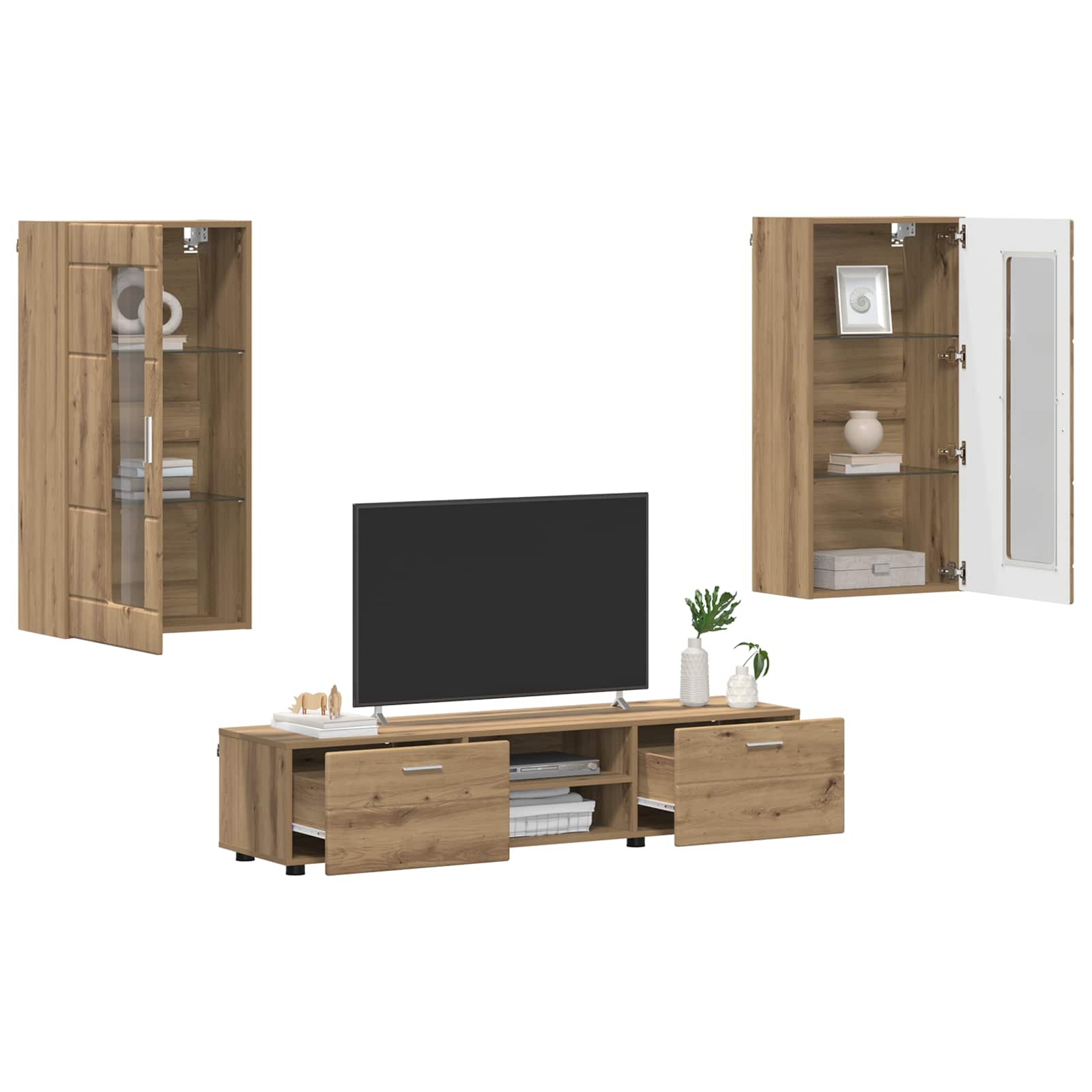 Set mobile TV FLORIN 3 pcs Rovere artigianale Legno multistrato | homemem39