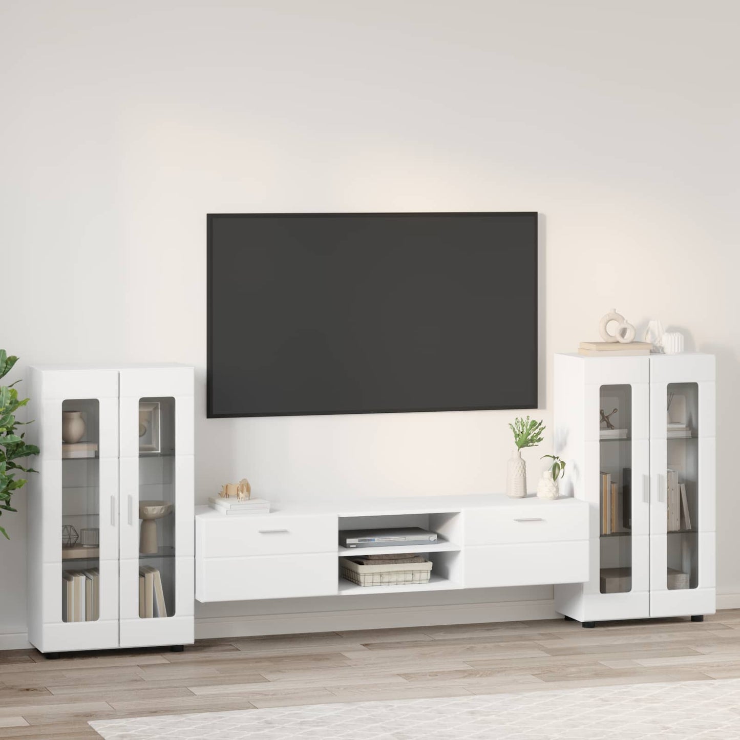 Set mobile TV con porta FLORIN 3 pcs Bianco Legno multistrato | homemem39
