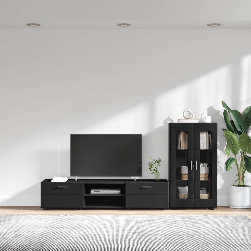 Set mobile TV con cassetto con porta Nero Legno multistrato